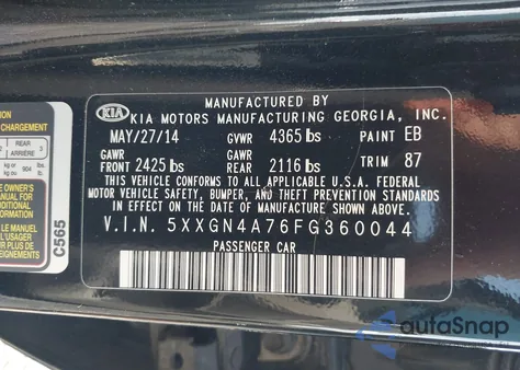 2015 Kia Optima Ex z USA, uszkodzony, nr VIN 5XXGN4A76FG360044